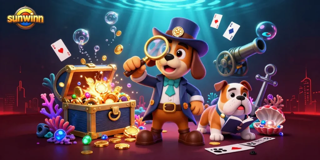 Join sunwinn's exciting poker scene with treasure clues and casino elements!